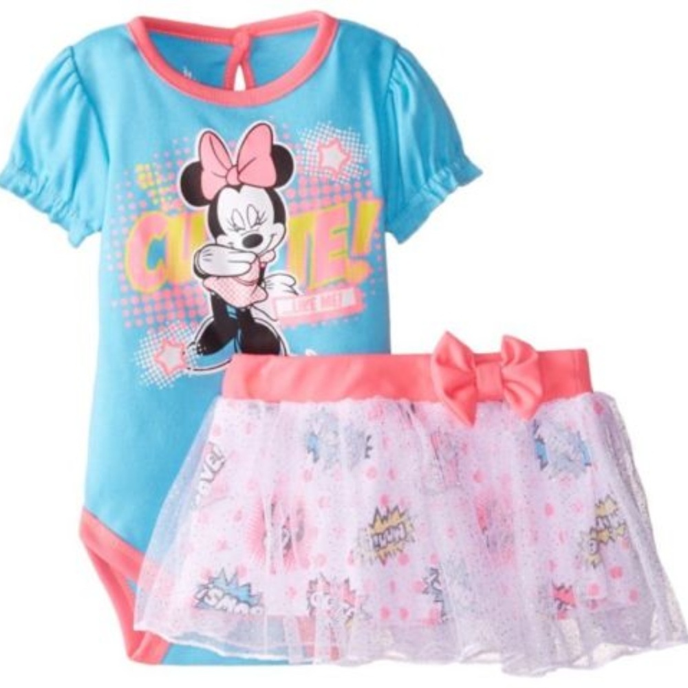 Disney Minnie Baby Girl Bodysuit Mesh‎ Tutu Skirt Set Outfit Size 6-9 Mo NWT